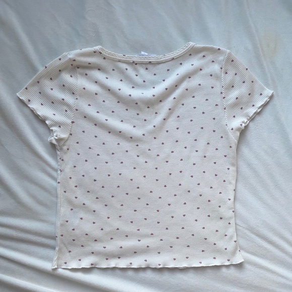 White and pink waffle knit lettuce trim tee - Picture 5 of 8